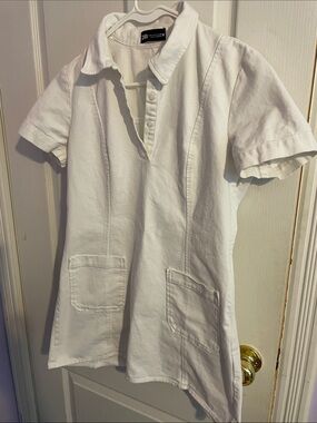 Zara White Denim Dress with Front Pockets - Size Medium